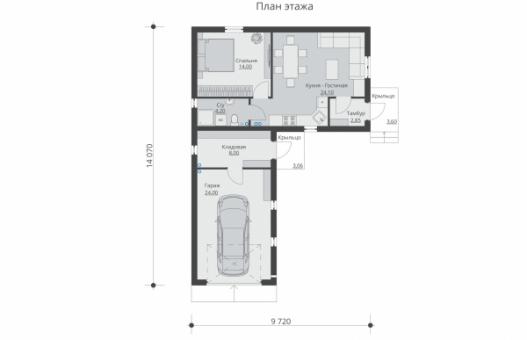 Проект одноэтажного дома с гаражом